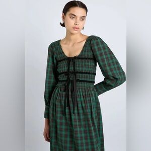 Damson Madder Elle Checked Cotton Midi Dress